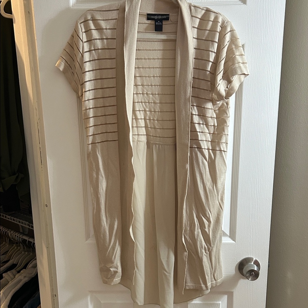 Beige Striped Short Sleeve Cardigan
